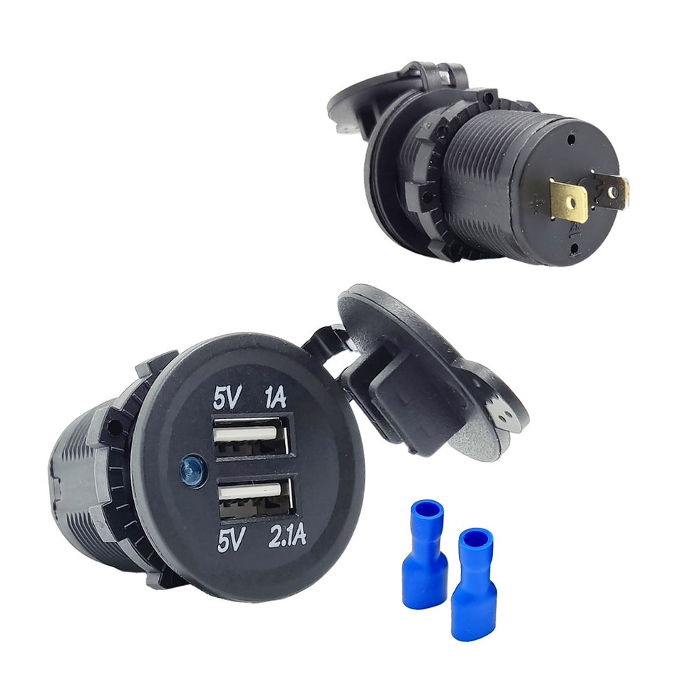 12-24V Dual USB Boat Car Charger Socket 3.1A (2.1A + 1A) With Waterproof Cover