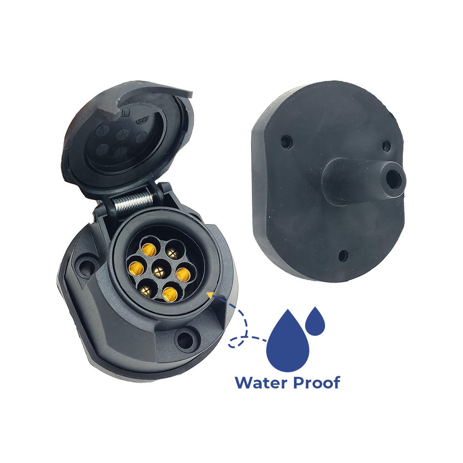 Trailer Socket 7 Pin 12V Waterproof with Protective Cap and Screw Type N - Truck, Trailer, Tractor, Caravan